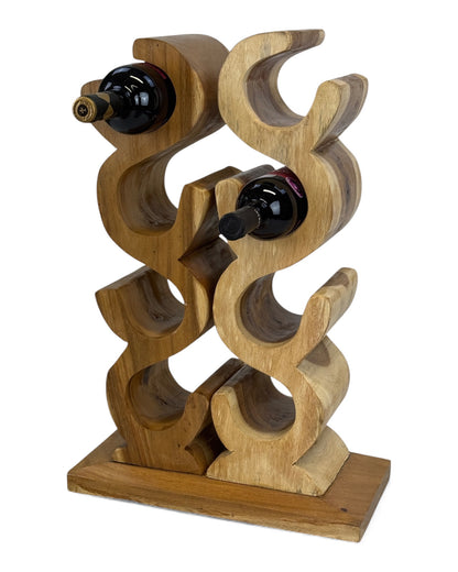 Wooden Wine Rack – Wine Holder Bottle Holder – Kitchen Living Room Bar – Decorative Curved Design – Made of Teak Wood for 8 Bottles – 60x40x20 cm