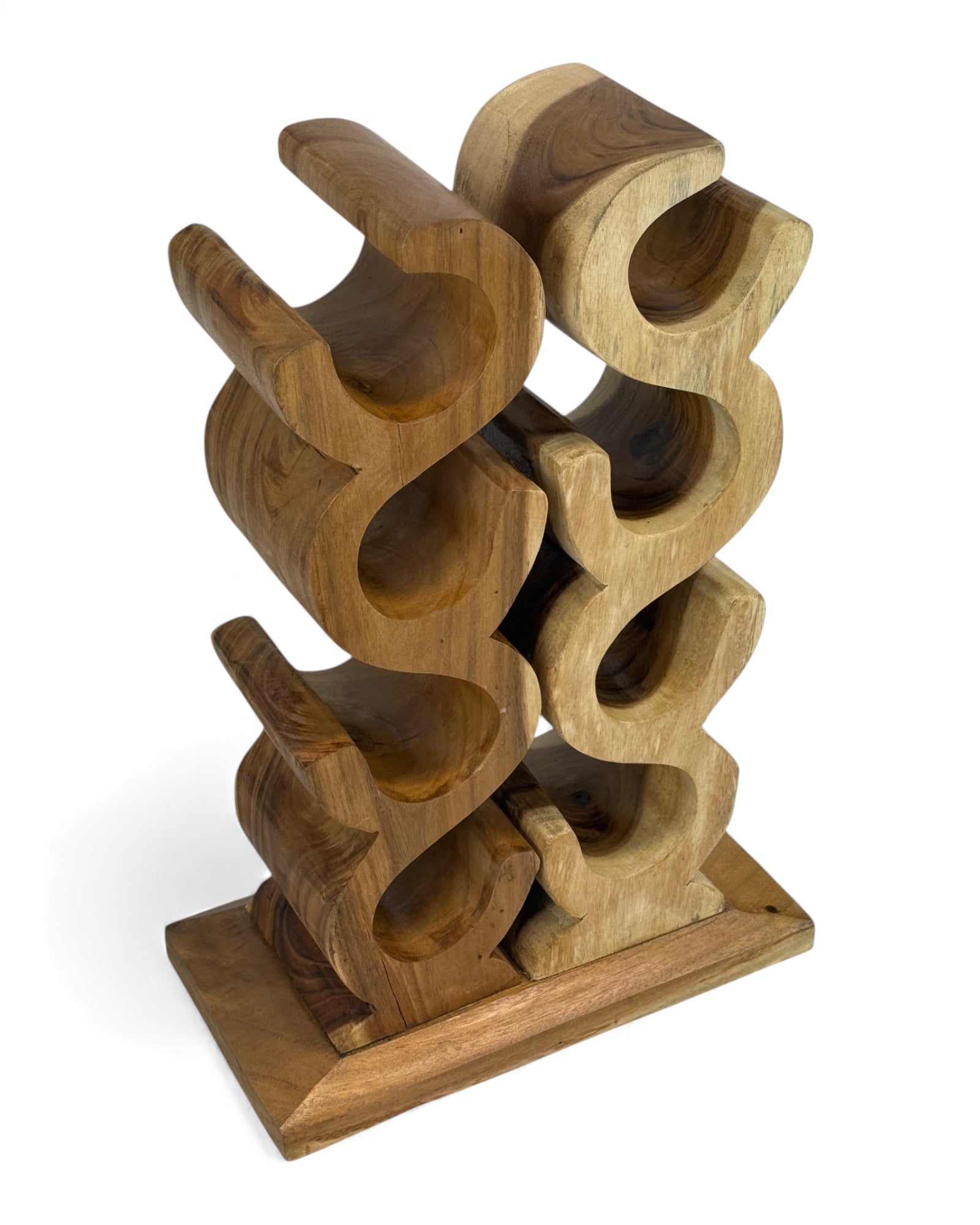 Wooden Wine Rack – Wine Holder Bottle Holder – Kitchen Living Room Bar – Decorative Curved Design – Made of Teak Wood for 8 Bottles – 60x40x20 cm