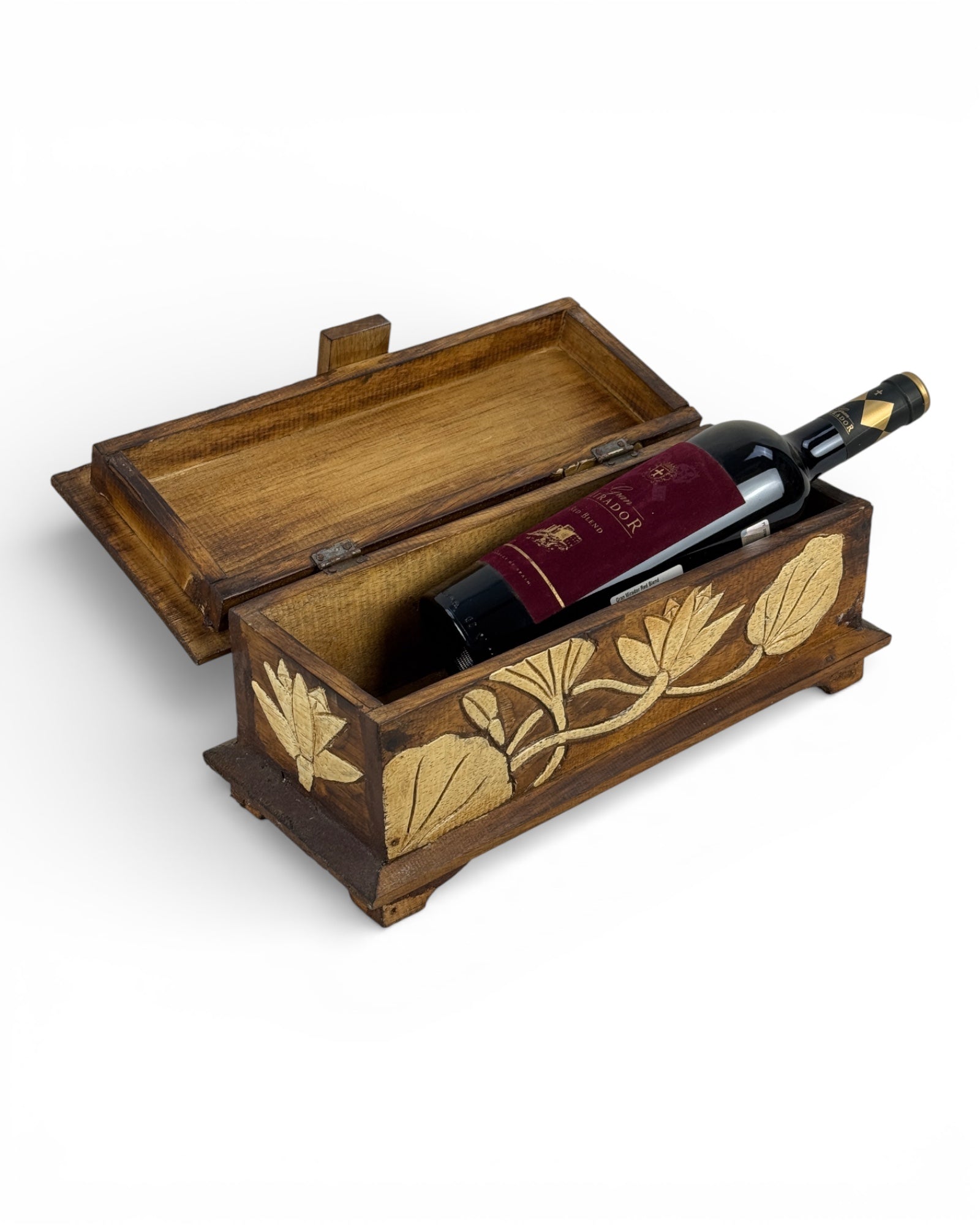 Einzelstück: Dekorative Truhe aus Teakholz mit Blumenverzierung - 37,5 × 16 × 16 cm