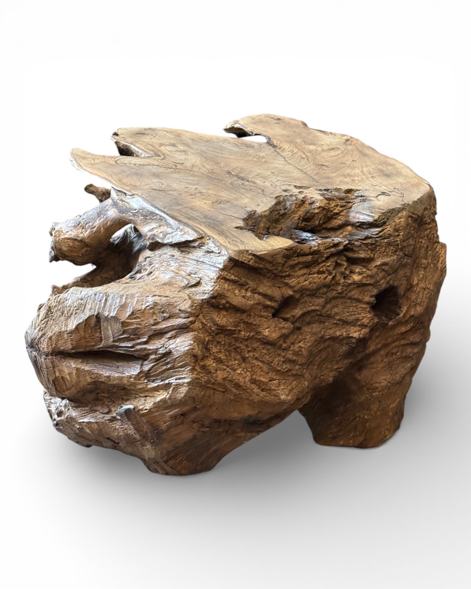 Einzelstück: Einzigartiger Garten-Wurzelholztisch aus Teak - 42 × 70 × 60 cm