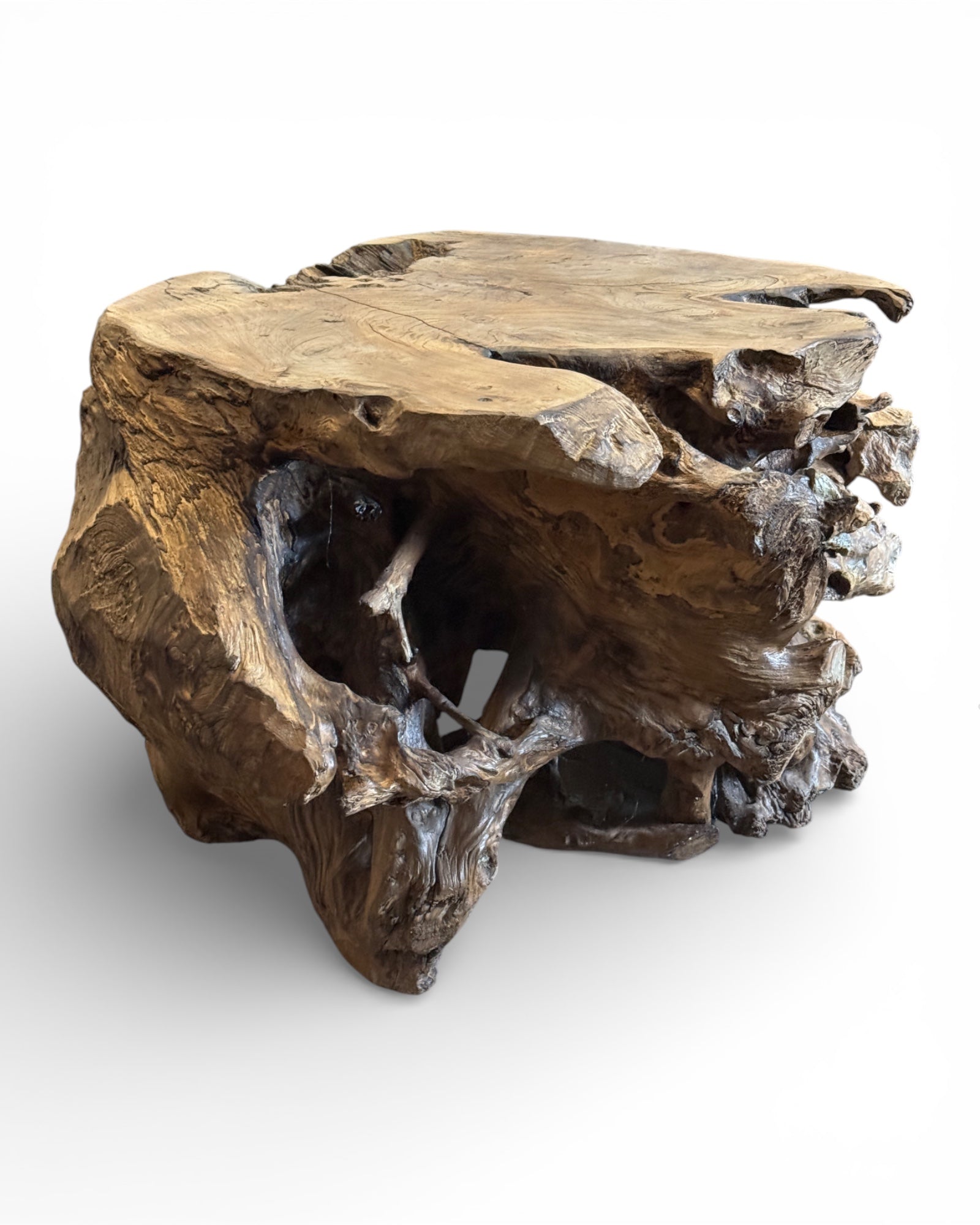 Einzelstück: Einzigartiger Garten-Wurzelholztisch aus Teak - 42 × 70 × 60 cm