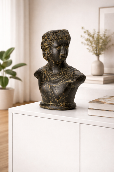 David Bust Sculpture – Garden Patio Living Room Decor – Weatherproof – Stone Statue Antique Style Black Gold – 40x30x17 cm