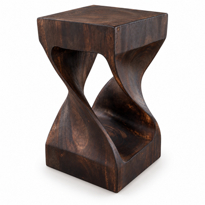 Holz Beistelltisch – Nachttisch Ablagetisch – Gedreht aus flambiertem Massivholz – Schwarzbraun – 50x28x28 cm
