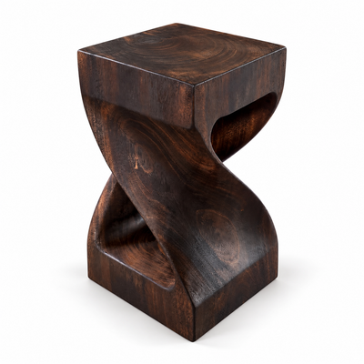 Holz Beistelltisch – Nachttisch Ablagetisch – Gedreht aus flambiertem Massivholz – Schwarzbraun – 50x28x28 cm