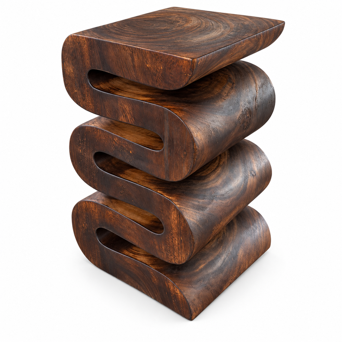 Holzhocker - Beistelltisch Blumenhocker Ablagetisch - Handgefertigt  - Flambiert Schlange aus massivem Suarholz- 50x30x30 cm
