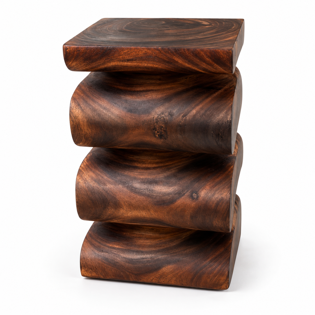 Holzhocker - Beistelltisch Blumenhocker Ablagetisch - Handgefertigt  - Flambiert Schlange aus massivem Suarholz- 50x30x30 cm