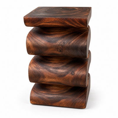 Wooden stool - side table, flower stool, storage table - handmade - flambéed snake made of solid suar wood - 50x30x30 cm