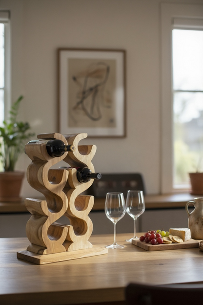 Wooden Wine Rack – Wine Holder Bottle Holder – Kitchen Living Room Bar – Decorative Curved Design – Made of Teak Wood for 8 Bottles – 60x40x20 cm
