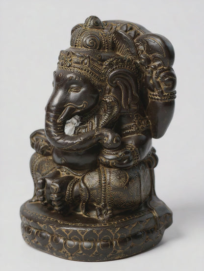 Sculpture de Ganesh - Décoration de pièce - Déité hindoue de la bonne chance - Mélange de pierres Éléphant jaune - 45x25x25 cm