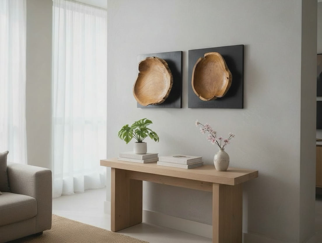 Charger la vidéo: Teak wood wall decoration on a black wooden base – handcrafted solid wood unique piece – modern natural wood wall art – 40x40x10 cm