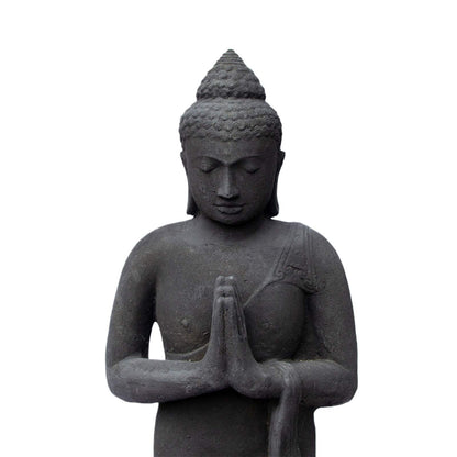 Buddha Figure Stone Garden Standing Lava Sand 120 cm Large Sculpture Weatherproof Statue Frostproof Solid Cast Black
