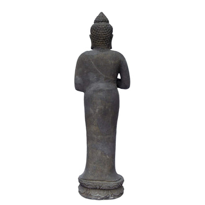 Buddha Figure Stone Garden Standing Lava Sand 120 cm Large Sculpture Weatherproof Statue Frostproof Solid Cast Black