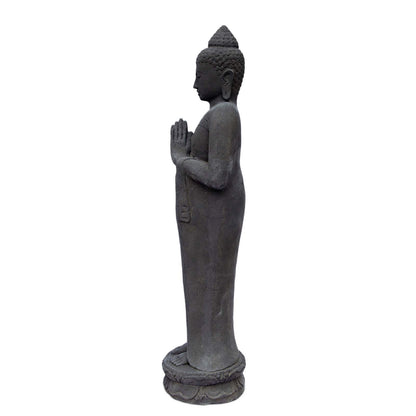Buddha Figure Stone Garden Standing Lava Sand 120 cm Large Sculpture Weatherproof Statue Frostproof Solid Cast Black