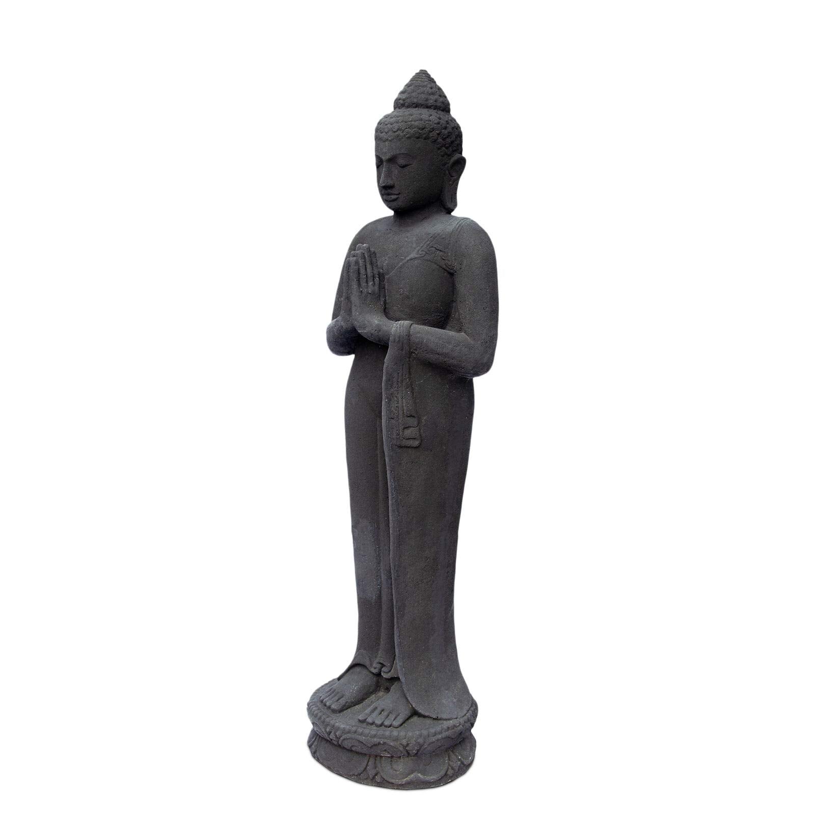 Buddha Figure Stone Garden Standing Lava Sand 120 cm Large Sculpture Weatherproof Statue Frostproof Solid Cast Black