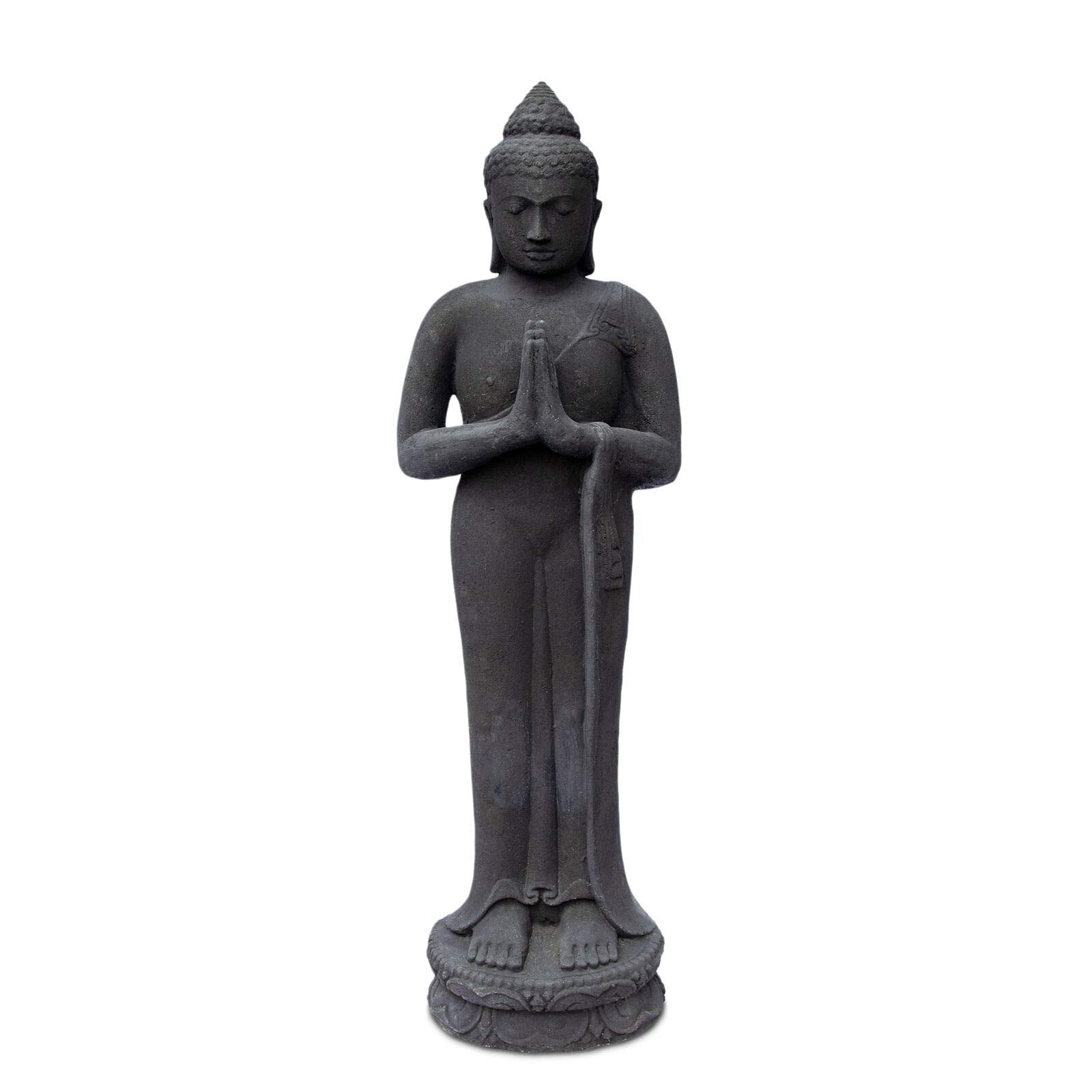 Buddha Figure Stone Garden Standing Lava Sand 120 cm Large Sculpture Weatherproof Statue Frostproof Solid Cast Black