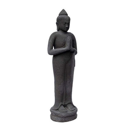 Buddha Figure Stone Garden Standing Lava Sand 120 cm Large Sculpture Weatherproof Statue Frostproof Solid Cast Black