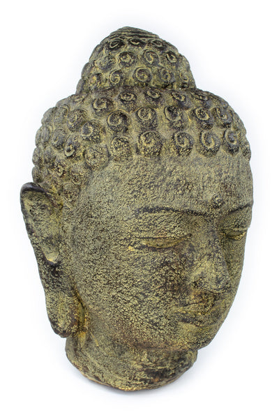 Buddha Head - Garden Decoration Room Decoration - Cast Stone Figure Weatherproof - Stone Mix Yellow - 30x19x21 cm