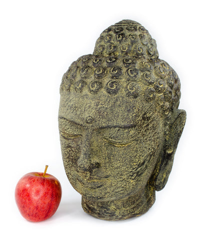 Buddha Head - Garden Decoration Room Decoration - Cast Stone Figure Weatherproof - Stone Mix Yellow - 30x19x21 cm