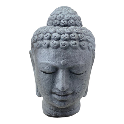 Tête de Bouddha - Décoration de jardin - Figurine en pierre moulée résistante aux intempéries - Mélange de pierres grises - 30 x 19 x 21 cm