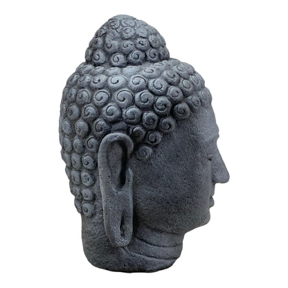 Tête de Bouddha - Décoration de jardin - Figurine en pierre moulée résistante aux intempéries - Mélange de pierres grises - 30 x 19 x 21 cm