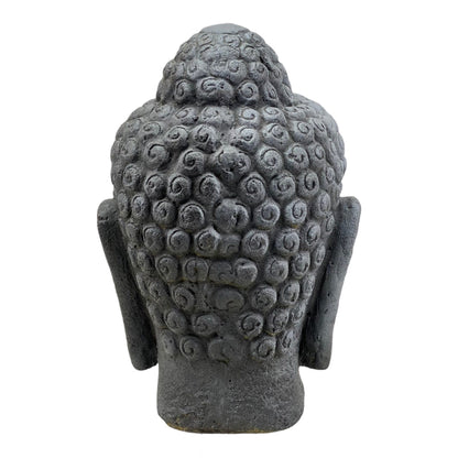 Tête de Bouddha - Décoration de jardin - Figurine en pierre moulée résistante aux intempéries - Mélange de pierres grises - 30 x 19 x 21 cm