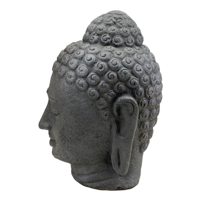 Tête de Bouddha - Décoration de jardin - Figurine en pierre moulée résistante aux intempéries - Mélange de pierres grises - 30 x 19 x 21 cm