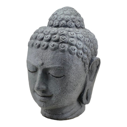 Tête de Bouddha - Décoration de jardin - Figurine en pierre moulée résistante aux intempéries - Mélange de pierres grises - 30 x 19 x 21 cm