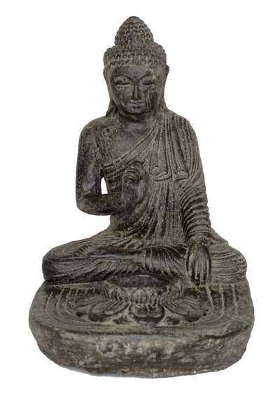 Sitting Buddha - Tealight Decorative Candle Holder - Cast Stone Figure - Lava-Sand Stone Mixture - 25x20x22 cm