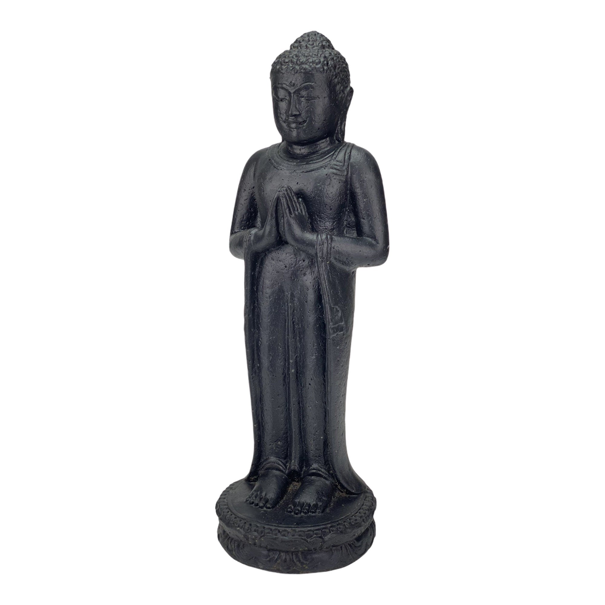 Bouddha debout - Décoration de jardin - Figurine en pierre reconstituée résistante aux intempéries - Mélange de pierres de lave et de sable - 50 x 16 x 14 cm