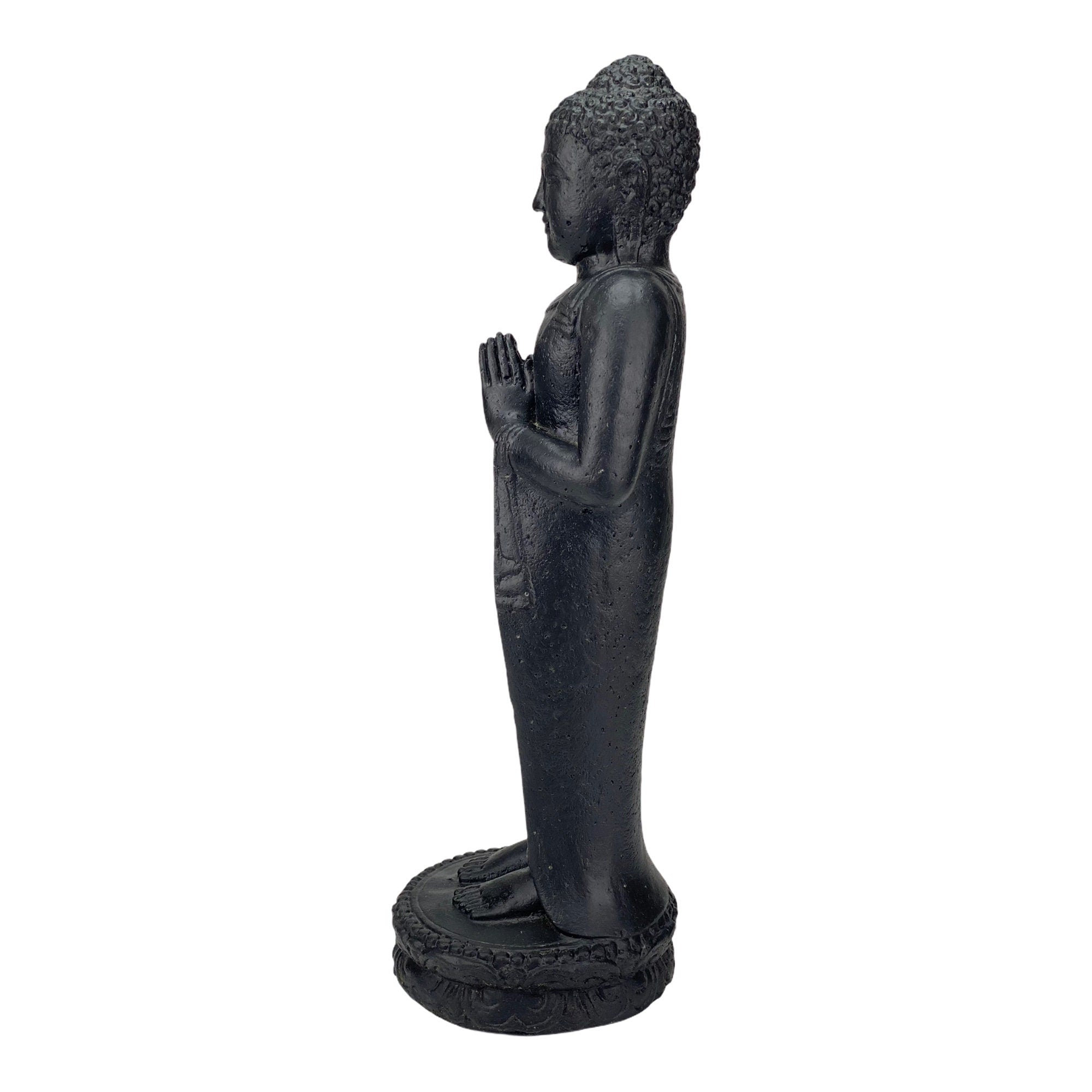 Buddha Stehend - Garten Deko Raumdeko - Gegossene Stein Figur Wetterfest - Lava-Sand Steingemisch - 50x16x14 cm
