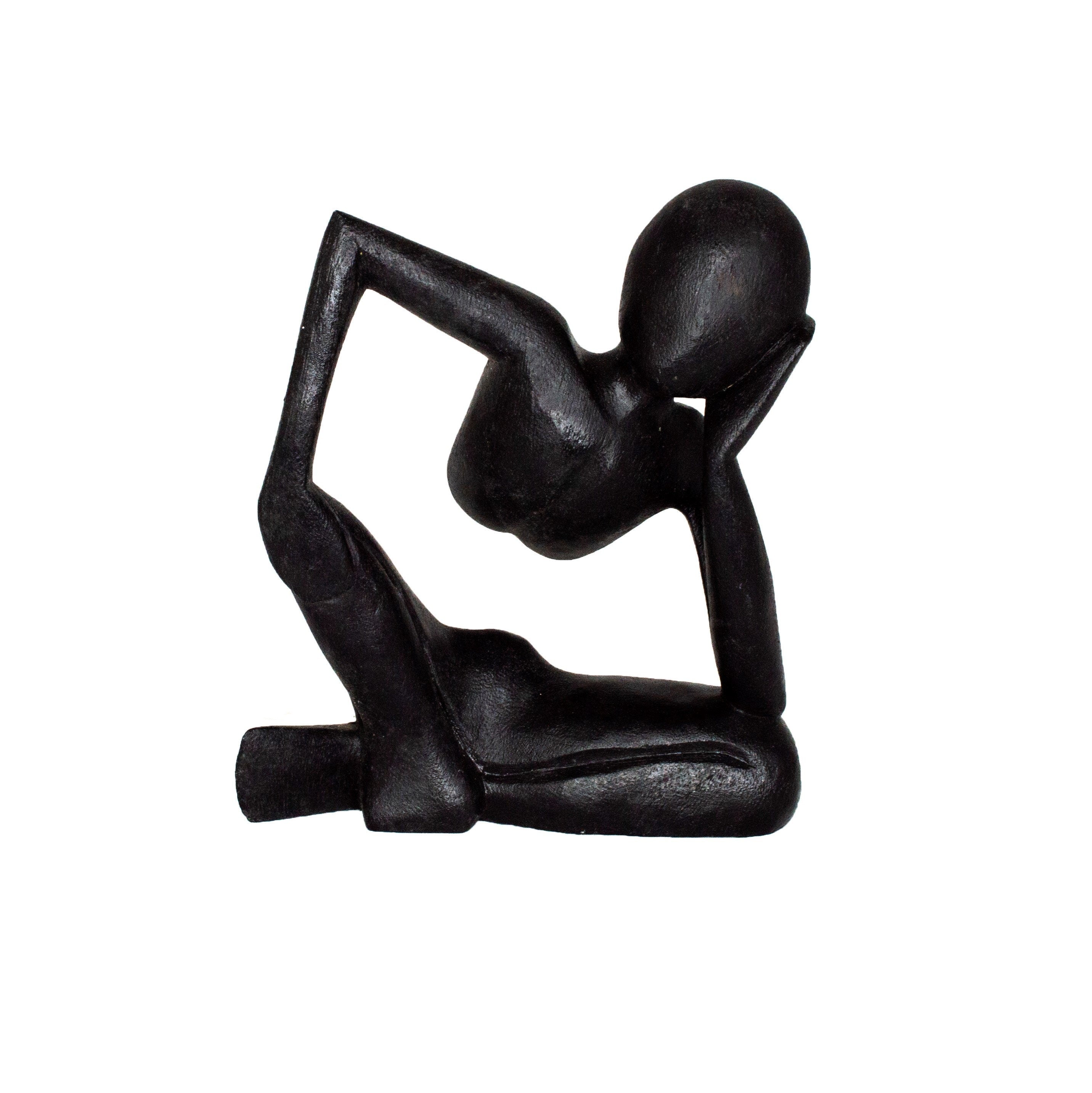 Figurine Penseur - Accessoire décoratif - Sculpture sculptée - Bois d'Albesia Noir - 20x3x3,5 cm
