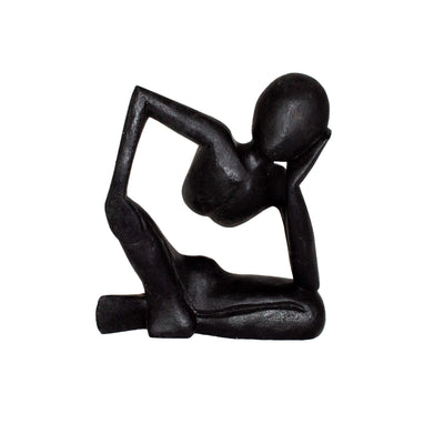 Thinker Figure - Decorative Accessory Artwork - Carved Sculpture - Albesia Wood Black - 20x3x3.5 cm