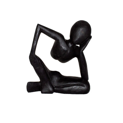 Figurine Penseur - Accessoire décoratif - Sculpture sculptée - Bois d'Albesia Noir - 20x3x3,5 cm