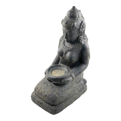 Dewi Sri Statue - Garden Decoration Room Decoration - Stone Figure Sitting Weatherproof - Lava-Sand Stone Mixture 50x16x26 cm