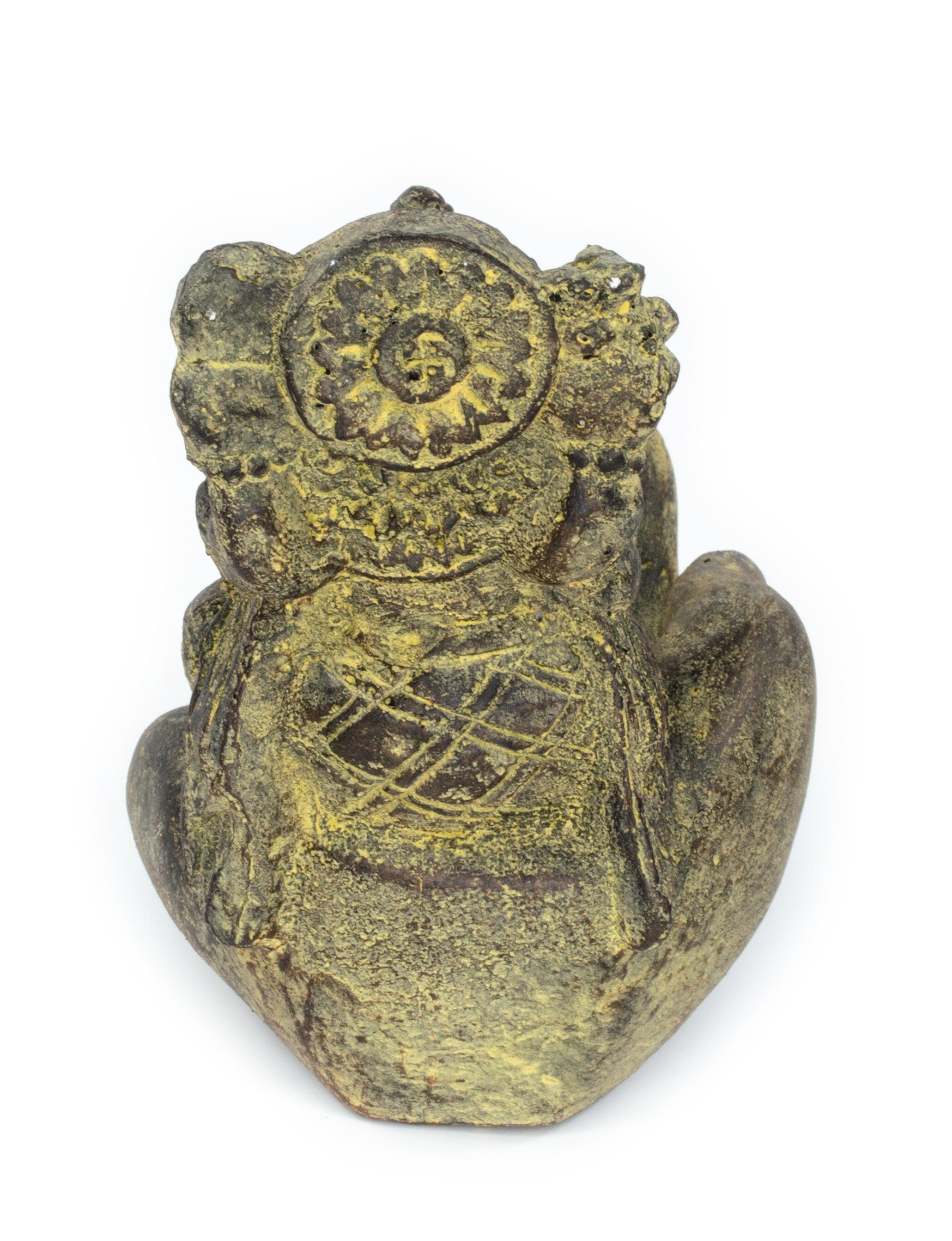 Sculpture de main de Ganesh - Décoration de pièce décorative Porte-savon Bâtons d'encens - Divinité hindoue de la bonne chance - Éléphant jaune - 13x9x15 cm