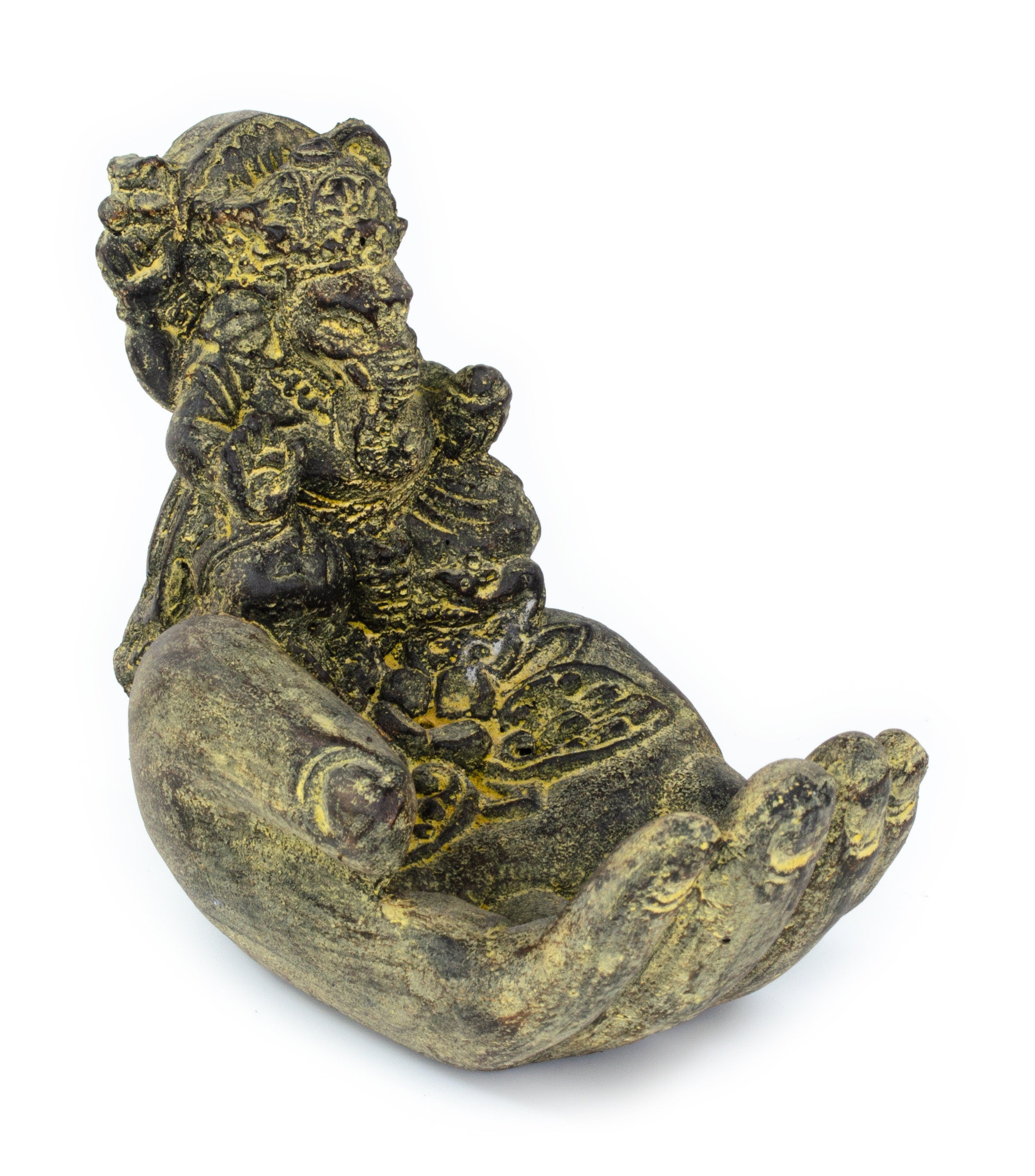 Sculpture de main de Ganesh - Décoration de pièce décorative Porte-savon Bâtons d'encens - Divinité hindoue de la bonne chance - Éléphant jaune - 13x9x15 cm