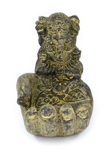 Sculpture de main de Ganesh - Décoration de pièce décorative Porte-savon Bâtons d'encens - Divinité hindoue de la bonne chance - Éléphant jaune - 13x9x15 cm