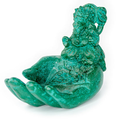Ganesha Hand Sculpture - Decorative Room Decoration Soap Dish Incense Sticks - Hindu Deity of Good Luck - Elephant Green - 13x9x15 cm