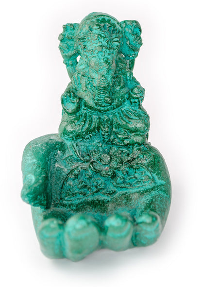Sculpture de main de Ganesh - Décoration de pièce décorative Porte-savon Bâtons d'encens - Divinité hindoue de la bonne chance - Éléphant vert - 13x9x15 cm