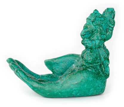 Sculpture de main de Ganesh - Décoration de pièce décorative Porte-savon Bâtons d'encens - Divinité hindoue de la bonne chance - Éléphant vert - 13x9x15 cm