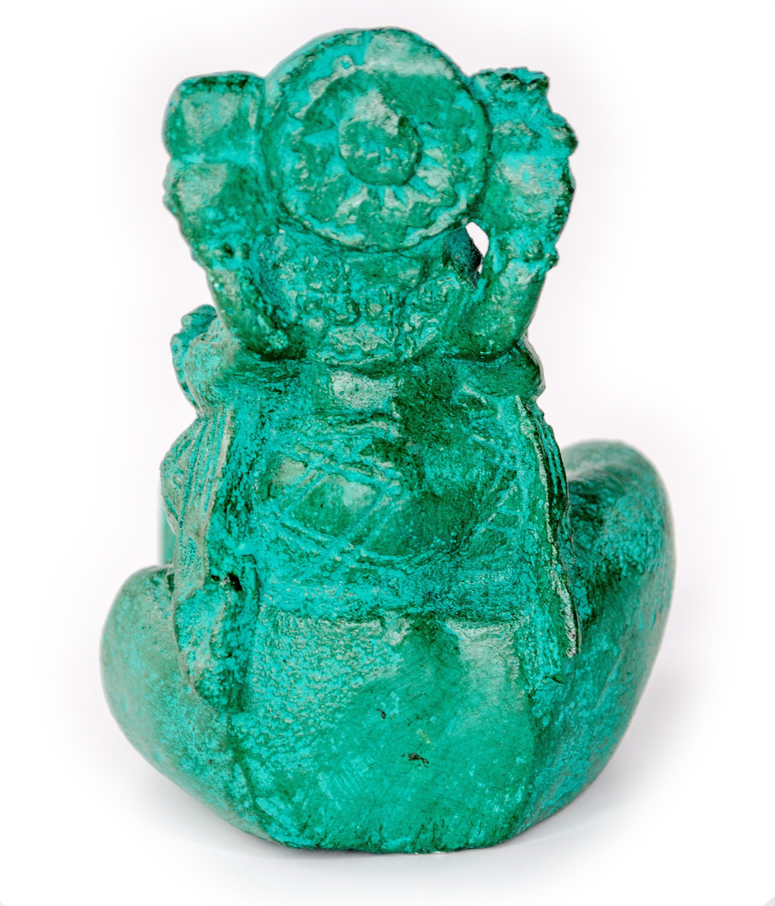Sculpture de main de Ganesh - Décoration de pièce décorative Porte-savon Bâtons d'encens - Divinité hindoue de la bonne chance - Éléphant vert - 13x9x15 cm