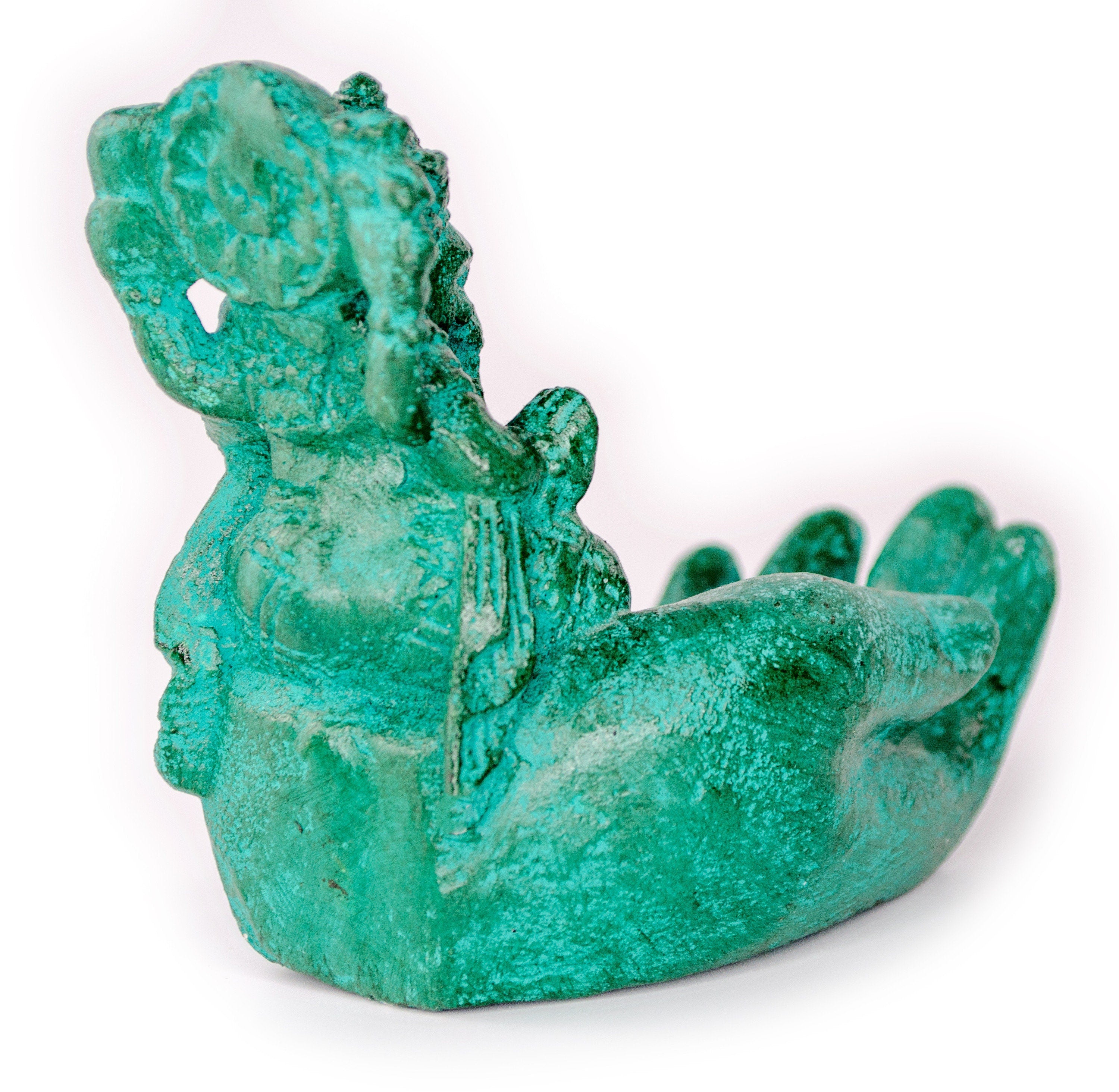 Sculpture de main de Ganesh - Décoration de pièce décorative Porte-savon Bâtons d'encens - Divinité hindoue de la bonne chance - Éléphant vert - 13x9x15 cm