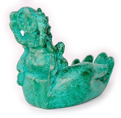Sculpture de main de Ganesh - Décoration de pièce décorative Porte-savon Bâtons d'encens - Divinité hindoue de la bonne chance - Éléphant vert - 13x9x15 cm