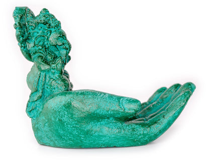 Sculpture de main de Ganesh - Décoration de pièce décorative Porte-savon Bâtons d'encens - Divinité hindoue de la bonne chance - Éléphant vert - 13x9x15 cm