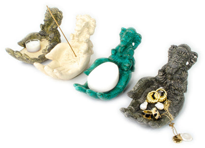 Sculpture de main de Ganesh - Décoration de pièce décorative Porte-savon Bâtons d'encens - Divinité hindoue de la bonne chance - Éléphant vert - 13x9x15 cm