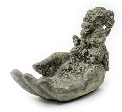 Ganesha Hand Sculpture - Decorative Room Decoration Soap Dish Incense Sticks - Hindu Deity of Good Luck - Elephant Grey - 13x9x15 cm