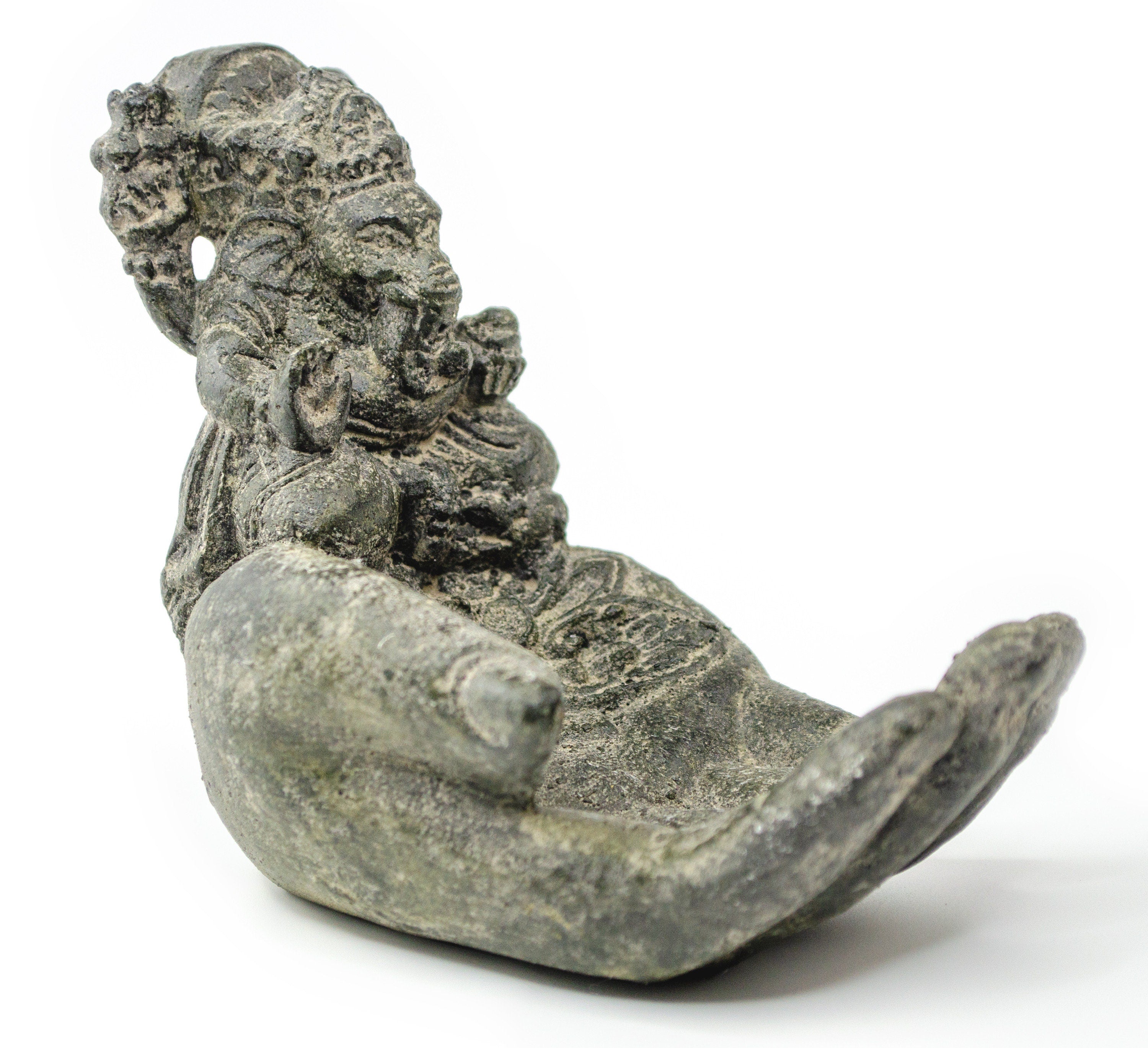 Ganesha Hand Skulptur - Deko Raumdeko Seifenschale Räucherstäbchen - Hindu Gottheit des Glückes - Elefant Grau - 13x9x15 cm