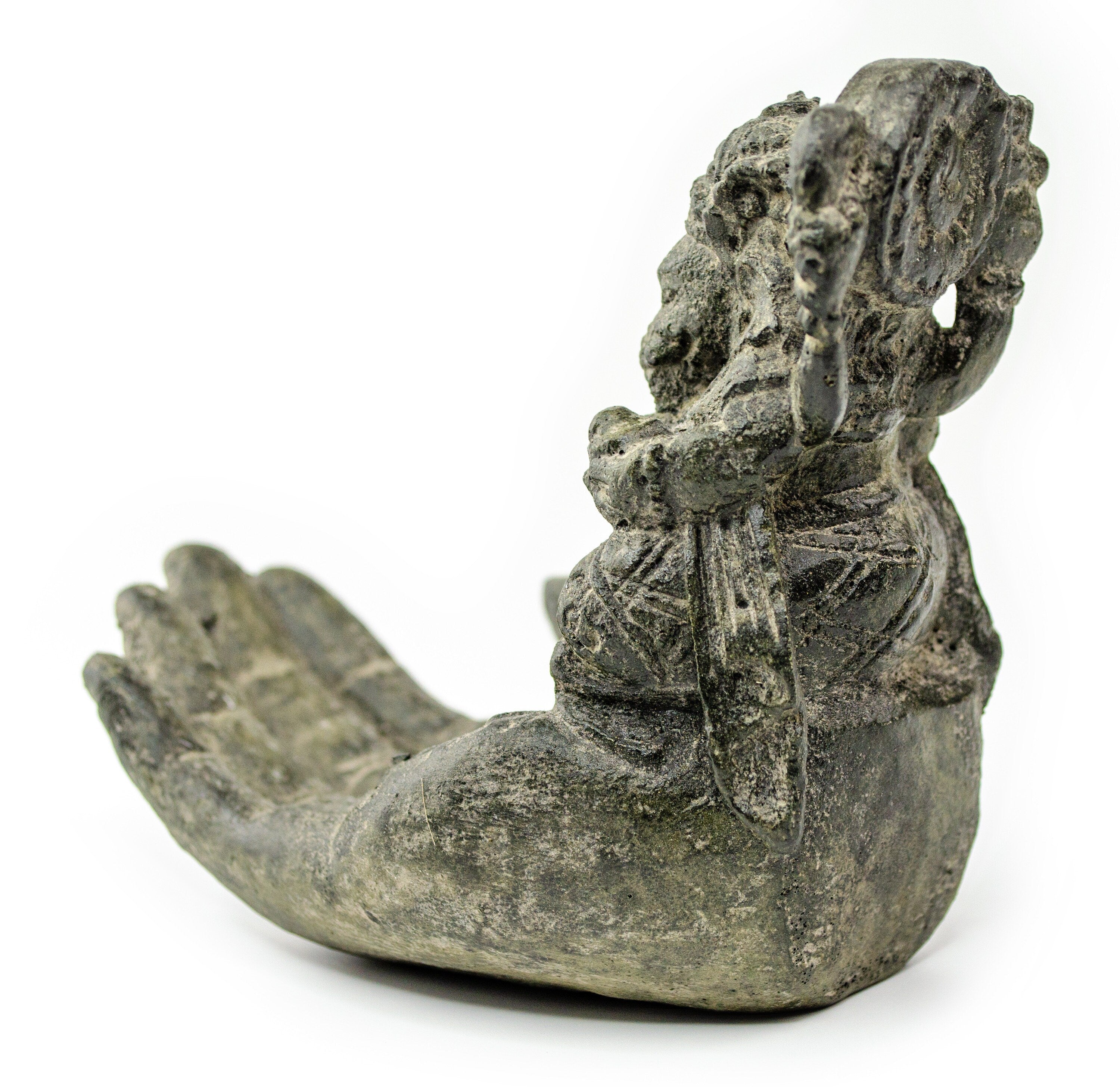 Ganesha Hand Sculpture - Decorative Room Decoration Soap Dish Incense Sticks - Hindu Deity of Good Luck - Elephant Grey - 13x9x15 cm