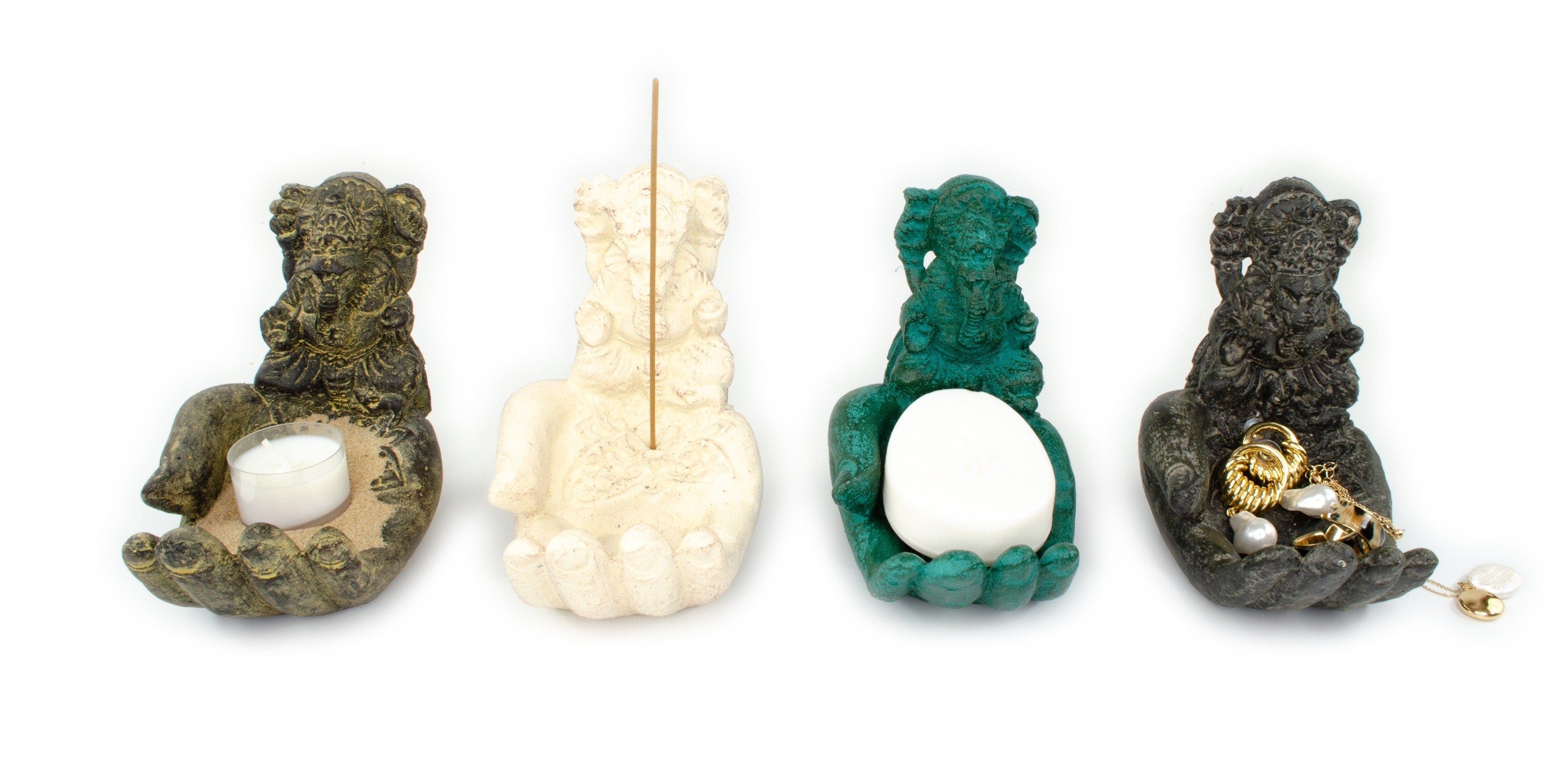 Ganesha Hand Sculpture - Decorative Room Decoration Soap Dish Incense Sticks - Hindu Deity of Good Luck - Elephant Grey - 13x9x15 cm