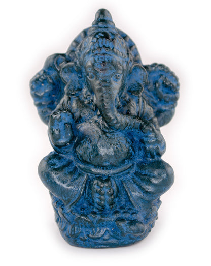 Ganesha Sculpture - Decorative Room Decoration Artwork - Hindu Deity of Good Luck - Stone Mixture Elephant Blue - 12x8.5x6 cm